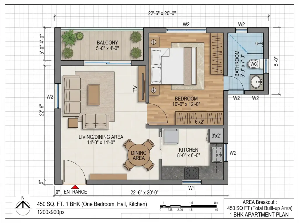 1BHK Family House Design